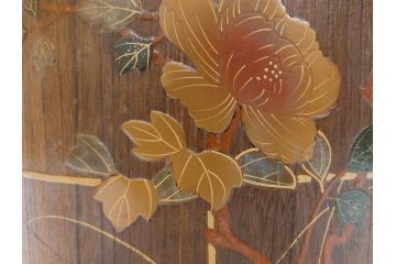 大正〜昭和初期　蒔絵　牡丹　お部屋を上品に演出する火鉢(ぼたん、漆芸、木製、丸火鉢、手あぶり)(R-079692)