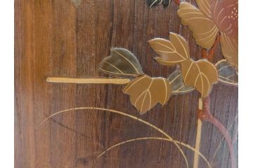 大正〜昭和初期　蒔絵　牡丹　お部屋を上品に演出する火鉢(ぼたん、漆芸、木製、丸火鉢、手あぶり)(R-079692)