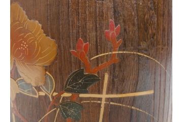 大正〜昭和初期　蒔絵　牡丹　お部屋を上品に演出する火鉢(ぼたん、漆芸、木製、丸火鉢、手あぶり)(R-079692)