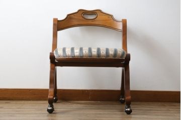 中古　美品　DREXEL HERITAGE(ドレクセルヘリテイジ)　ESPERANTO(エスペラント)　美しい曲線を描く木製フレームが目を惹くキャスター付きチェア(サイドチェア、ダイニングチェア、ワークチェア、椅子、イス)(定価約20万円)(R-079705)