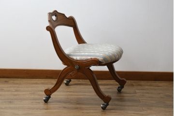 中古　美品　DREXEL HERITAGE(ドレクセルヘリテイジ)　ESPERANTO(エスペラント)　美しい曲線を描く木製フレームが目を惹くキャスター付きチェア(サイドチェア、ダイニングチェア、ワークチェア、椅子、イス)(定価約20万円)(R-079705)