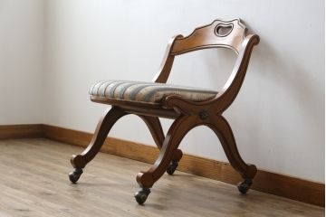 中古　美品　DREXEL HERITAGE(ドレクセルヘリテイジ)　ESPERANTO(エスペラント)　美しい曲線を描く木製フレームが目を惹くキャスター付きチェア(サイドチェア、ダイニングチェア、ワークチェア、椅子、イス)(定価約20万円)(R-079705)