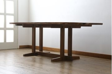 和製ビンテージ　美品　ジョージナカシマ　ウォールナット材　フレンチマンズゴウ　ダイニングテーブル(ジョージ・ナカシマ、4人掛け、6人掛け、食卓、ヴィンテージ)(R-079708)