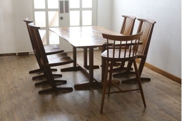 和製ビンテージ　美品　ジョージナカシマ　ウォールナット材　フレンチマンズゴウ　ダイニングテーブル(ジョージ・ナカシマ、4人掛け、6人掛け、食卓、ヴィンテージ)(R-079708)