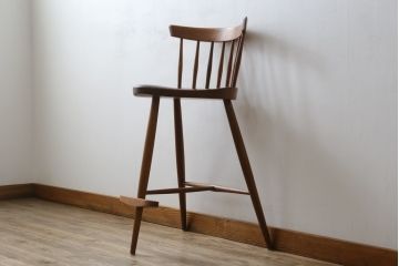 和製ビンテージ　美品　ジョージナカシマ　MIRA CHAIR H(ミラチェアH)　CN107　滑らかデザインが美しいカウンターチェア(ジョージ・ナカシマ、バーチェア、板座チェア、ダイニングチェア、椅子、イス、ハイチェア、ヴィンテージ)(R-079709)