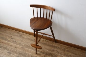 和製ビンテージ　美品　ジョージナカシマ　MIRA CHAIR H(ミラチェアH)　CN107　滑らかデザインが美しいカウンターチェア(ジョージ・ナカシマ、バーチェア、板座チェア、ダイニングチェア、椅子、イス、ハイチェア、ヴィンテージ)(R-079709)