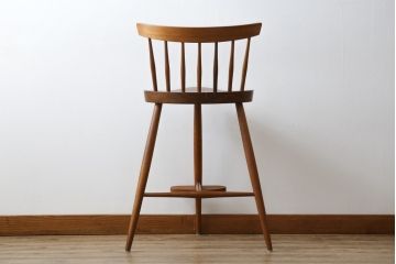和製ビンテージ　美品　ジョージナカシマ　MIRA CHAIR H(ミラチェアH)　CN107　滑らかデザインが美しいカウンターチェア(ジョージ・ナカシマ、バーチェア、板座チェア、ダイニングチェア、椅子、イス、ハイチェア、ヴィンテージ)(R-079709)