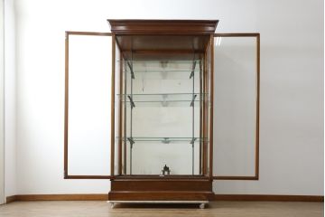 イギリスアンティーク　RUDDUCK　マホガニー材　大型!!　ミラーバック仕様で大切なコレクションを美しく見せるショーケース(ガラスケース、Gケース、陳列棚、飾り棚、コレクションケース、ディスプレイキャビネット、背面ミラー、店舗什器、英国)(R-079714)