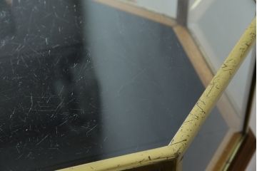 イギリスアンティーク　マホガニー材　おしゃれな真鍮フレームのオクタゴンガラスケース(ショーケース、Gケース、ディスプレイケース、コレクションケース、八角形、飾り棚、陳列棚、店舗什器、英国)(R-079717)