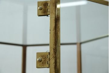 イギリスアンティーク　マホガニー材　おしゃれな真鍮フレームのオクタゴンガラスケース(ショーケース、Gケース、ディスプレイケース、コレクションケース、八角形、飾り棚、陳列棚、店舗什器、英国)(R-079717)