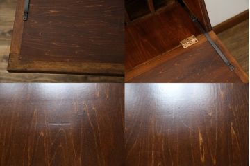 中古　美品!!　軽井沢彫り　凝った彫刻が美しく和室にも洋室にも合うのが嬉しいライティングビューロー(簿記机、ワークデスク、在宅用、在宅ワーク用、引き出し、サイドチェスト)(R-079720)