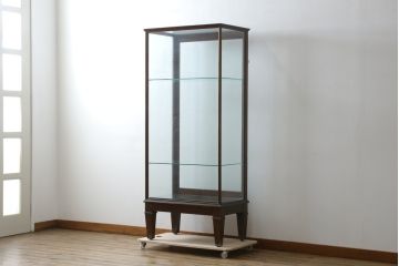 イギリスアンティーク　Dudley&Co.Ltd.　HOLLOWAY.LONDON.　N.7.　マホガニー材　落ち着きのある佇まいが上品な縦型ガラスケース(ショーケース、Gケース、陳列棚、飾り棚、コレクションケース、キャビネット、店舗什器、英国)(R-079728)