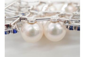 MIKIMOTO(ミキモト)　真珠　パール　K14(14金)　WG(ホワイトゴールド)　流れるようなデザインが優美な帯留め(白色金、帯締め、着物道具、アクセサリー、和装小物、紐付き、ケース付き)(R-079732)