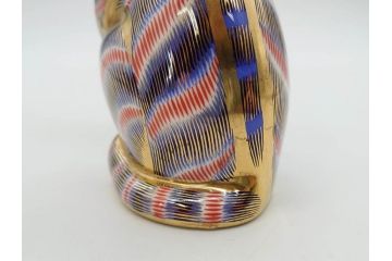イギリス　ROYAL CROWN DERBY(ロイヤルクラウンダービー)　ペーパーウェイト　猫　うさぎ　繊細で華やかな色彩に心ときめくフィギュリン2点セット(ねこ、ネコ、兎、ウサギ、金彩、置物、磁器、ボーンチャイナ、オブジェ、ディスプレイ、英国)(R-079734)