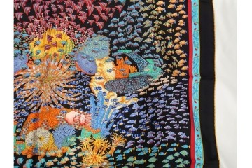 フランス　HERMES(エルメス)　カレ90　RENCONTRE OCEANE(大西洋の出会い)　色鮮やかなシルクのスカーフ　外箱付き　(R-079743)