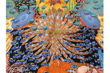 フランス　HERMES(エルメス)　カレ90　RENCONTRE OCEANE(大西洋の出会い)　色鮮やかなシルクのスカーフ　外箱付き　(R-079743)