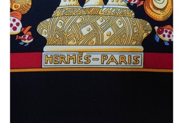 フランス　HERMES(エルメス)　カレ90　RENCONTRE OCEANE(大西洋の出会い)　色鮮やかなシルクのスカーフ　外箱付き　(R-079743)