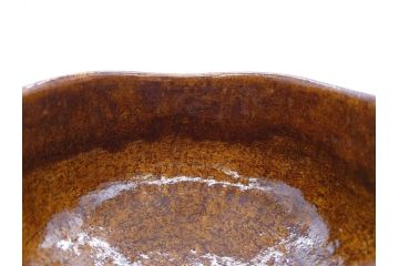 九代 大樋長左衛門　飴釉　約13cm　4.1寸　艶やかな釉薬が美しい見事な茶碗(茶器、抹茶碗、茶道具、和食器、煎茶道具、鵬雲斎書付、大樋焼、落款印、四寸一分、茶巾付き、共箱付き)(R-079744)　