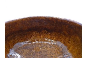九代 大樋長左衛門　飴釉　約13cm　4.1寸　艶やかな釉薬が美しい見事な茶碗(茶器、抹茶碗、茶道具、和食器、煎茶道具、鵬雲斎書付、大樋焼、落款印、四寸一分、茶巾付き、共箱付き)(R-079744)　