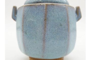 中里重利　鈞窯　水色の釉薬に魅せられる香炉(三玄窯、香爐、唐津焼、仏具、茶道具、落款印、共箱付き)(R-079747)