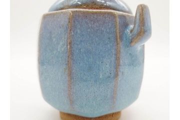中里重利　鈞窯　水色の釉薬に魅せられる香炉(三玄窯、香爐、唐津焼、仏具、茶道具、落款印、共箱付き)(R-079747)