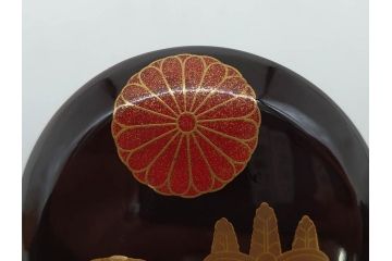 八代 中村宗哲　菊桐蒔絵　雅な美しさのある茶入(花、金彩、漆器、木製、茶入れ、茶筒、茶道具、茶器、又妙斎書付、共箱付き)(R-079748)