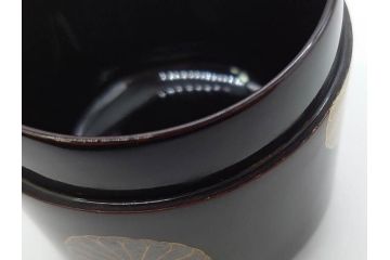 八代 中村宗哲　菊桐蒔絵　雅な美しさのある茶入(花、金彩、漆器、木製、茶入れ、茶筒、茶道具、茶器、又妙斎書付、共箱付き)(R-079748)