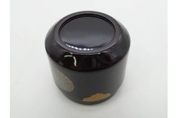 八代 中村宗哲　菊桐蒔絵　雅な美しさのある茶入(花、金彩、漆器、木製、茶入れ、茶筒、茶道具、茶器、又妙斎書付、共箱付き)(R-079748)
