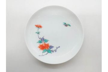 重要無形文化財　人間国宝　十三代 酒井田柿右衛門　有田焼　錦　牡丹文　約11cm　3.5寸　食卓に華やぎを添える小皿5枚セット(花、鳥、豆皿、手塩皿、和皿、和食器、共箱付き、裏印、花押、三寸五分)(R-079750)