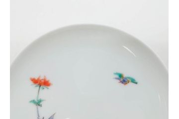 重要無形文化財　人間国宝　十三代 酒井田柿右衛門　有田焼　錦　牡丹文　約11cm　3.5寸　食卓に華やぎを添える小皿5枚セット(花、鳥、豆皿、手塩皿、和皿、和食器、共箱付き、裏印、花押、三寸五分)(R-079750)
