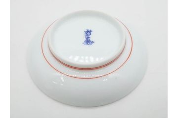 重要無形文化財　人間国宝　十三代 酒井田柿右衛門　有田焼　錦　牡丹文　約11cm　3.5寸　食卓に華やぎを添える小皿5枚セット(花、鳥、豆皿、手塩皿、和皿、和食器、共箱付き、裏印、花押、三寸五分)(R-079750)