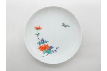 重要無形文化財　人間国宝　十三代 酒井田柿右衛門　有田焼　錦　牡丹文　約11cm　3.5寸　食卓に華やぎを添える小皿5枚セット(花、鳥、豆皿、手塩皿、和皿、和食器、共箱付き、裏印、花押、三寸五分)(R-079750)