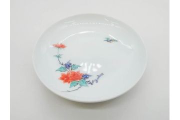 重要無形文化財　人間国宝　十三代 酒井田柿右衛門　有田焼　錦　牡丹文　約11cm　3.5寸　食卓に華やぎを添える小皿5枚セット(花、鳥、豆皿、手塩皿、和皿、和食器、共箱付き、裏印、花押、三寸五分)(R-079750)