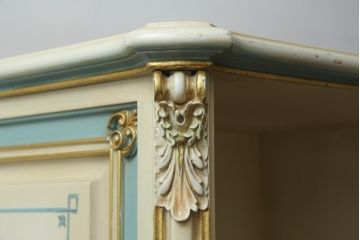 イタリアビンテージ　希少デザイン　華やかな装飾と可愛らしい色遣いが素敵なロココ調のデスク(ワークデスク、片袖机、在宅用、在宅ワーク用、ヴィンテージ)(R-079754)