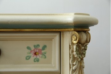 イタリアビンテージ　希少デザイン　華やかな装飾と可愛らしい色遣いが素敵なロココ調のデスク　(R-079754)