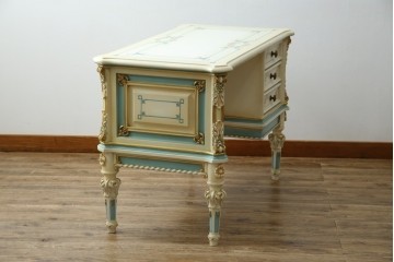 イタリアビンテージ　希少デザイン　華やかな装飾と可愛らしい色遣いが素敵なロココ調のデスク　(R-079754)