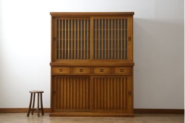 中古　民芸家具　ナラ材　和光　北樹　150N　上質な和の空間づくりにおすすめの水屋箪笥(食器棚、カップボード、戸棚、収納棚、キャビネット)(R-079756)