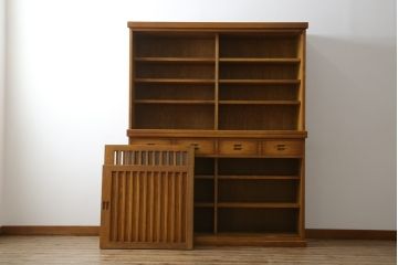 中古　民芸家具　ナラ材　和光　北樹　150N　上質な和の空間づくりにおすすめの水屋箪笥(食器棚、カップボード、戸棚、収納棚、キャビネット)(R-079756)
