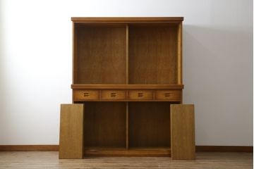 中古　民芸家具　ナラ材　和光　北樹　150N　上質な和の空間づくりにおすすめの水屋箪笥(食器棚、カップボード、戸棚、収納棚、キャビネット)(R-079756)