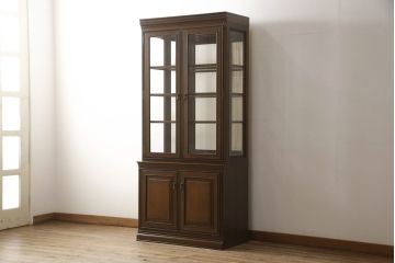 中古　maruni(マルニ木工)　地中海ロイヤル　照明と鏡付きで素敵なディスプレイが叶う飾棚80(キュリオケース、キャビネット、食器棚、カップボード、飾り棚、戸棚、収納棚)(定価約60万円)(R-079760)