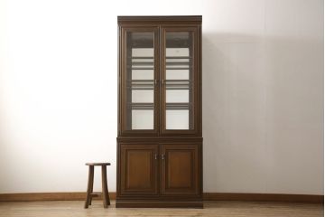 中古　maruni(マルニ木工)　地中海ロイヤル　照明と鏡付きで素敵なディスプレイが叶う飾棚80(キュリオケース、キャビネット、食器棚、カップボード、飾り棚、戸棚、収納棚)(定価約60万円)(R-079760)