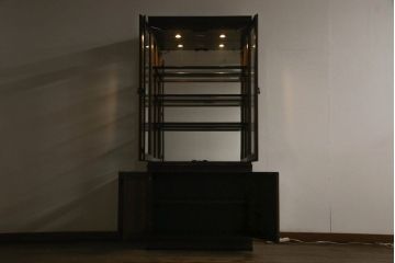 中古　maruni(マルニ木工)　地中海ロイヤル　照明と鏡付きで素敵なディスプレイが叶う飾棚80(キュリオケース、キャビネット、食器棚、カップボード、飾り棚、戸棚、収納棚)(定価約60万円)(R-079760)