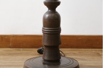 和製ビンテージ　大正ロマン　無垢材　挽き物脚とプリーツシェードが素敵なフロアスタンド(フロアランプ、スタンド照明、シェードライト、布シェード、ヴィンテージ)(R-079766)