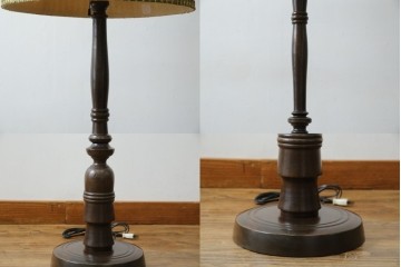 和製ヴィンテージ　大正ロマン　無垢材　挽き物脚とプリーツシェードが素敵なフロアスタンド　(R-079766)