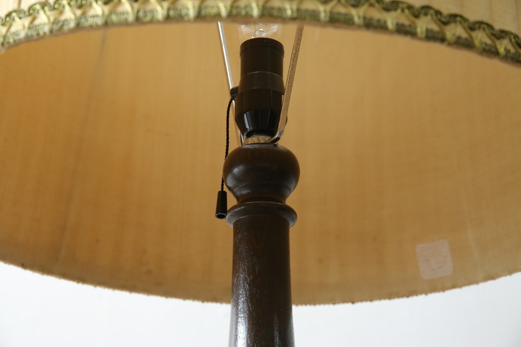 和製ヴィンテージ　大正ロマン　無垢材　挽き物脚とプリーツシェードが素敵なフロアスタンド　(R-079766)