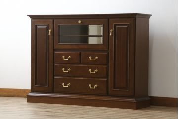 中古　美品　maruni(マルニ木工)　地中海シリーズ　引き出し4杯付き　照明と鏡付きで素敵なディスプレイが叶うサイドボード118(サイドキャビネット、飾り棚、収納棚、戸棚)(定価約29万円)(R-079770)