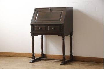 和製ビンテージ　北海道民芸家具　希少!　絶版品・レア品　クラシカルな雰囲気を盛り立てるライティングビューロー(簿記机、ワークデスク、在宅用、在宅ワーク用、ヴィンテージ)(R-079771)