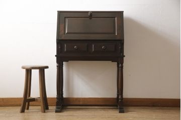 和製ビンテージ　北海道民芸家具　希少!　絶版品・レア品　クラシカルな雰囲気を盛り立てるライティングビューロー(簿記机、ワークデスク、在宅用、在宅ワーク用、ヴィンテージ)(R-079771)