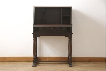 和製ビンテージ　北海道民芸家具　希少!　絶版品・レア品　クラシカルな雰囲気を盛り立てるライティングビューロー(簿記机、ワークデスク、在宅用、在宅ワーク用、ヴィンテージ)(R-079771)