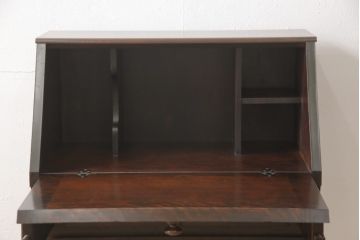 和製ビンテージ　北海道民芸家具　希少!　絶版品・レア品　クラシカルな雰囲気を盛り立てるライティングビューロー(簿記机、ワークデスク、在宅用、在宅ワーク用、ヴィンテージ)(R-079771)